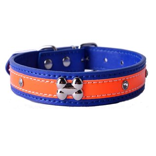 Lederhalsband für Hunde reflektierend Blau / Orange S